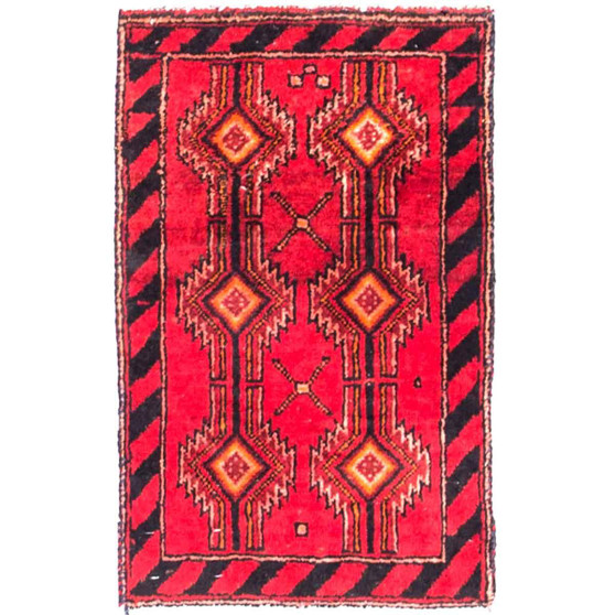 Baluch Persian Rug 2'1" x 1'4" - Semi Antique Mihrab Red, Blue Hand Knotted | front view | SKU 112024
