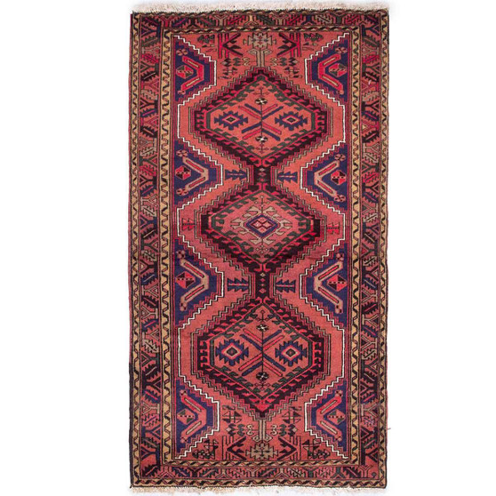 Bakhshaish Persian Rug 6x3 ft - Semi Antique Medallion Blue, Red Hand Knotted | front view | SKU 112026