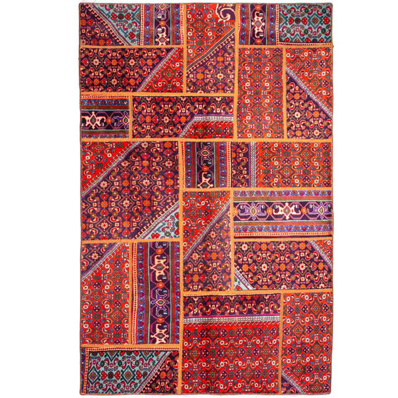 Zanjan Persian Rug 7x4 ft - Semi Antique Medallion Navy Blue, Crimson Hand Knotted | front view | SKU 112034