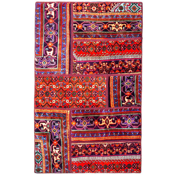 Zanjan Persian Rug 4x2 ft - Semi Antique Geometric, Composite Crimson, Navy Blue, Burgundy Hand Knotted | front view | SKU 112038