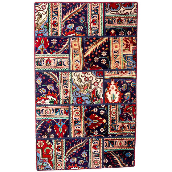 Tabriz Persian Rug 4'12" x 2'11" - Semi Antique Medallion Red, Cream Hand Knotted | front view | SKU 112039