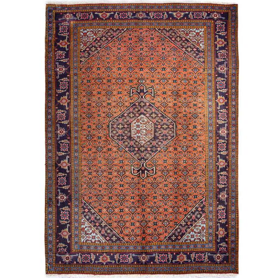 Ardabil Persian Rug 9'6" x 6'7" - Semi Antique Medallion Turquoise, White Hand Knotted | front view | SKU 112051