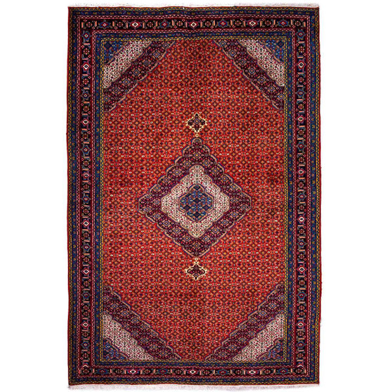 Ardabil Persian Rug 10'0" x 6'7" - Semi Antique Medallion Turquoise, White Hand Knotted | front view | SKU 112053