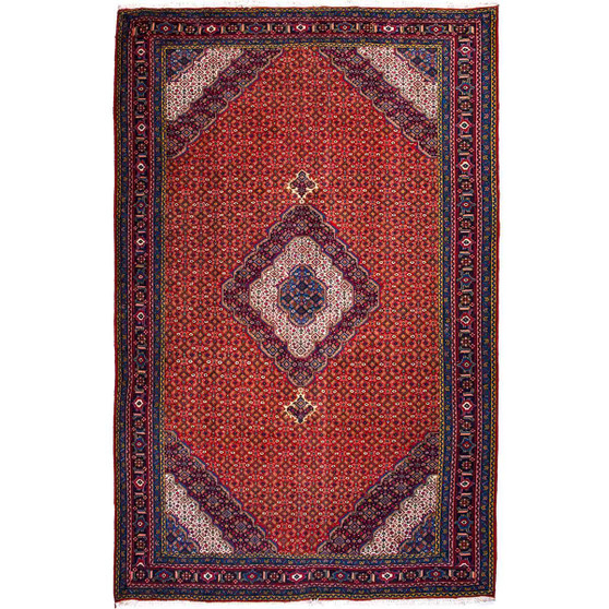 Ardabil Persian Rug 10'0" x 6'7" - Semi Antique Medallion Turquoise, White Hand Knotted | front view | SKU 112054