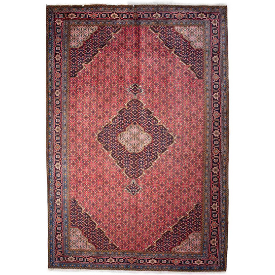Ardabil Persian Rug 9x6 ft - Semi Antique Medallion Turquoise, White Hand Knotted | front view | SKU 112056