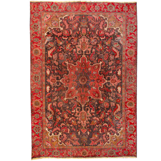 Serapi Persian Rug 9x6 ft - Antique Medallion Red, Blue Hand Knotted | front view | SKU 110018