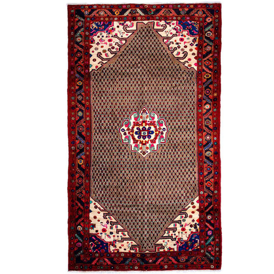 Songhor Persian Rug 10x5 ft - Semi Antique Geometric Red, Blue Hand Knotted | front view | SKU 112126