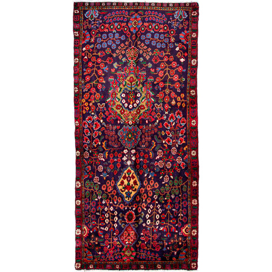 Hamadan Persian Rug 8'11" x 3'11" - Semi Antique Afshan Red, Blue Hand Knotted | front view | SKU 112154