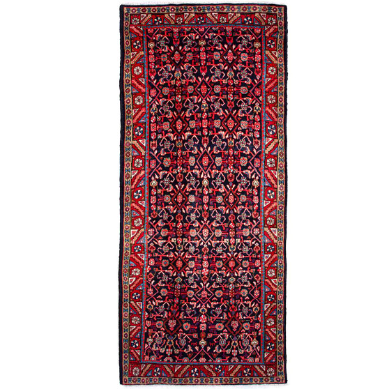 Arak Persian Rug 10x4 ft - Semi Antique Medallion Crimson, Red Hand Knotted | front view | SKU 112158