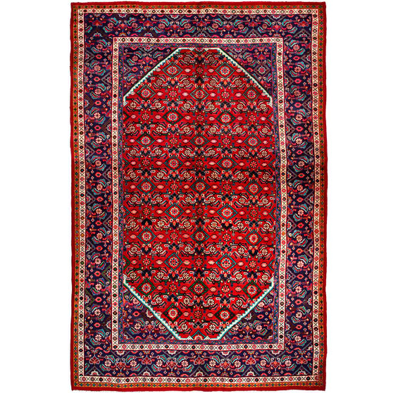 Mahal Persian Rug 10'2" x 6'4" - Semi Antique Medallion Ivory, Pink Hand Knotted | front view | SKU 112180