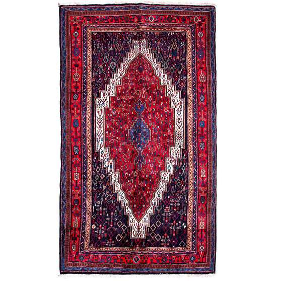 Kurdish Persian Rug 9'3" x 5'2" - Semi Antique Medallion Red, Blue Hand Knotted | front view | SKU 112219