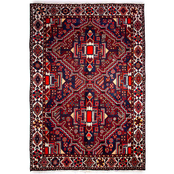 Bakhtiari Persian Rug 10'6" x 6'10" - Semi Antique Medallion Blue, Crimson Hand Knotted | front view | SKU 112228