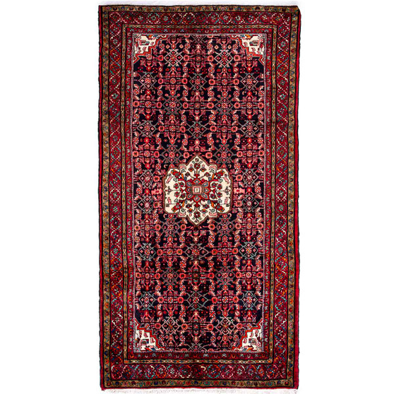 Arak Persian Rug 10'8" x 5'4" - Semi Antique Medallion Crimson, Red Hand Knotted | front view | SKU 112286