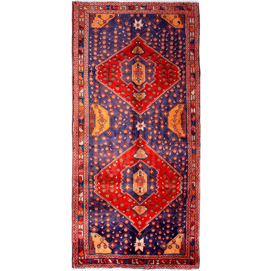 Ardabil Persian Rug 9x4 ft - Semi Antique Medallion Turquoise, White Hand Knotted | front view | SKU 112311