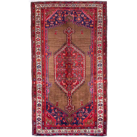 Songhor Persian Rug 9'8" x 5'2" - Semi Antique Geometric Red, Blue Hand Knotted | front view | SKU 112339