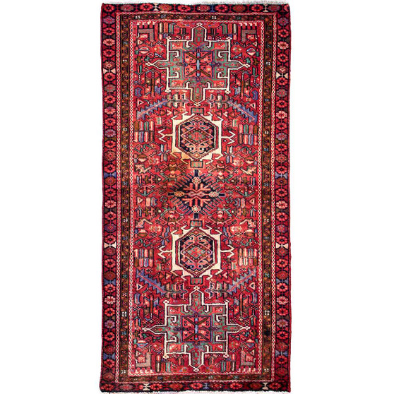 Karaja Persian Rug 6'3" x 2'11" - Semi Antique Medallion Ultramarine, Red Hand Knotted | front view | SKU 112410