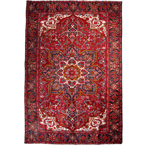 Sharabian Persian Rug 11'10" x 7'9" - Semi Antique Medallion Black, Navy Blue Hand Knotted | front view | SKU 112413