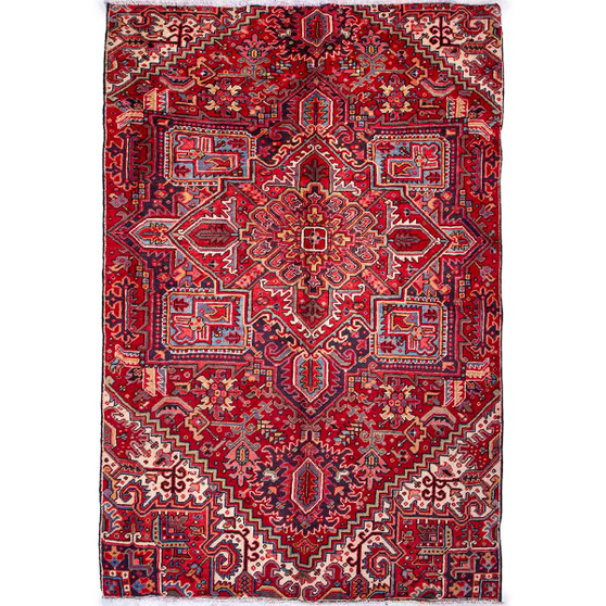 Sharabian Persian Rug 8x5 ft - Semi Antique Medallion (Toranj), Geometric Madder Red, Dark Red, Burgundy Hand Knotted | front view | SKU 112414