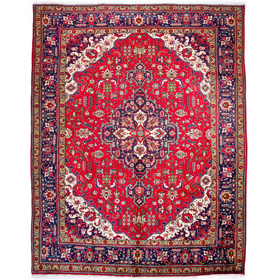 Azarshahr Persian Rug 10x8 ft - Semi Antique Medallion Red, Cream Hand Knotted | front view | SKU 112421