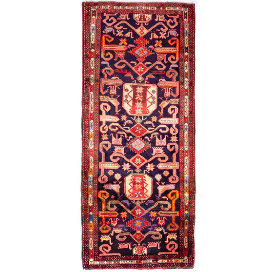 Azerbaijan Persian Rug 9'7" x 3'11" - Semi Antique Medallion Red, Cream Hand Knotted | front view | SKU 112441
