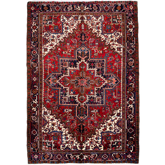 Goravan Persian Rug 9'4" x 6'8" - Semi Antique Medallion Blue, Red Hand Knotted | front view | SKU 112447