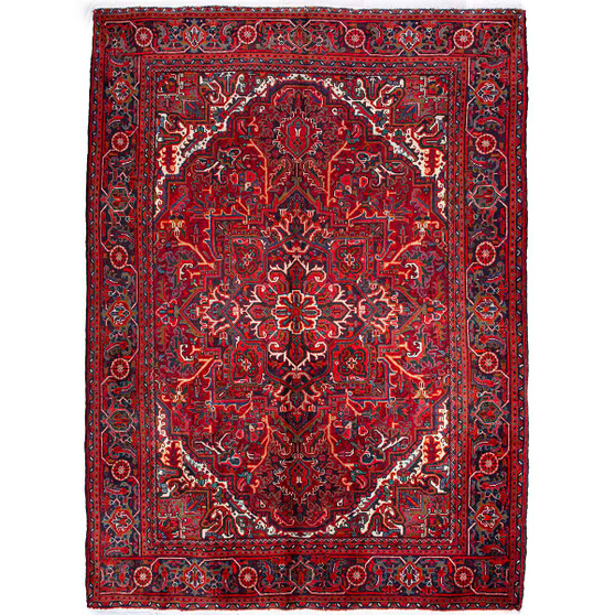 Sharabian Persian Rug 9'10" x 6'11" - Semi Antique Medallion Black, Navy Blue Hand Knotted | front view | SKU 112450