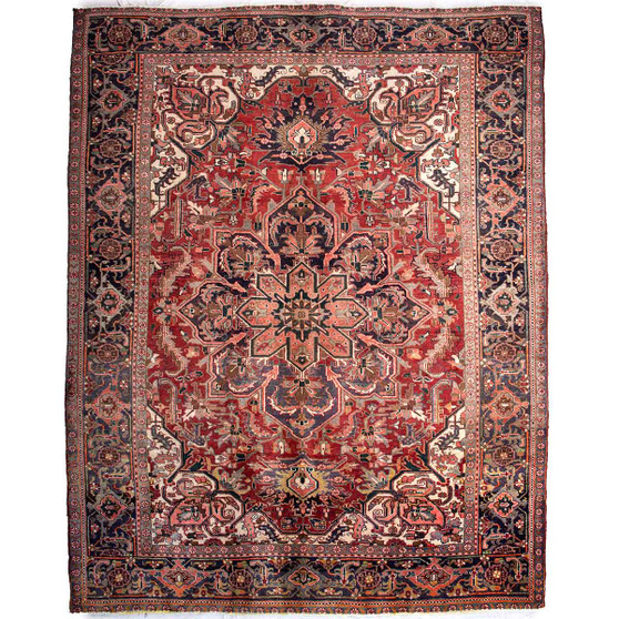 Sharabian Persian Rug 10x7 ft - Semi Antique Medallion Black, Navy Blue Hand Knotted | front view | SKU 112451