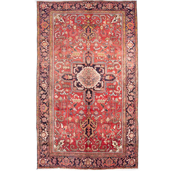 Sharabian Persian Rug 10x5 ft - Semi Antique Medallion Black, Navy Blue Hand Knotted | front view | SKU 112452
