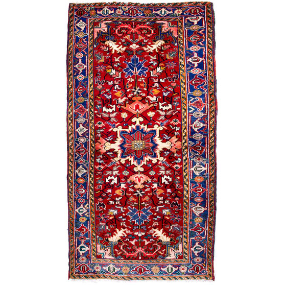 Goravan Persian Rug 6x3 ft - Semi Antique Medallion Blue, Red Hand Knotted | front view | SKU 112462
