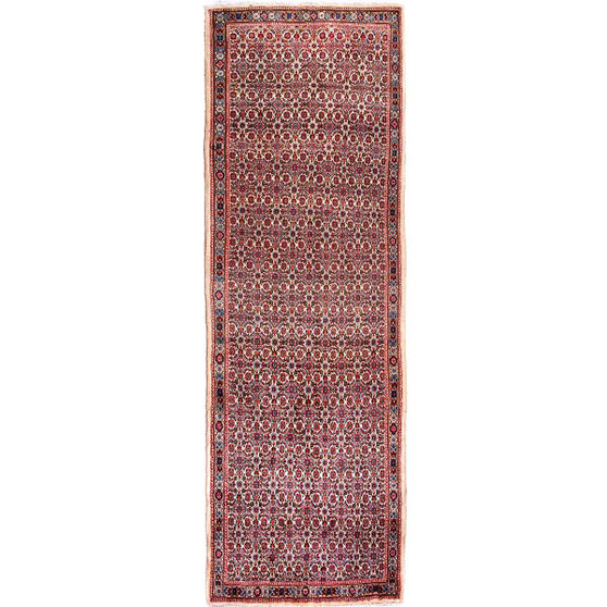 Mood Persian Rug 10'11" x 3'7" - Semi Antique Medallion Navy Blue, Red Hand Knotted | front view | SKU 112521