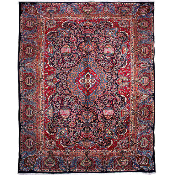 Kashmar Persian Rug 13'5" x 9'6" - Antique Afshan Crimson, Ivory Hand Knotted | front view | SKU 112548