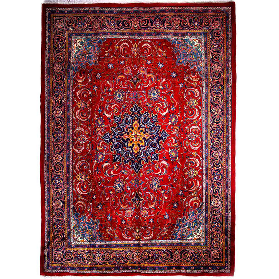 Arak Persian Rug 12x9 ft - Semi Antique Medallion Crimson, Red Hand Knotted | front view | SKU 112608
