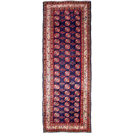 Arak Persian Rug 10'10" x 3'11" - Semi Antique Medallion Crimson, Red Hand Knotted | front view | SKU 112632