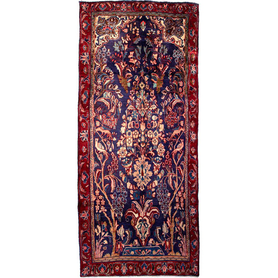Arak Persian Rug 9x3 ft - Semi Antique Medallion Crimson, Red Hand Knotted | front view | SKU 112633