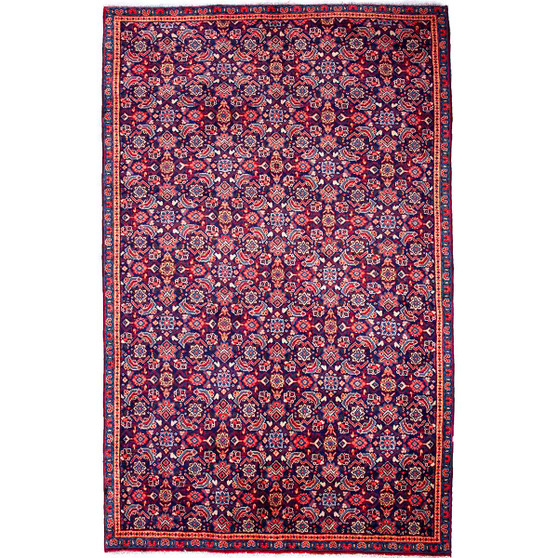 Arak Persian Rug 8'6" x 5'3" - Semi Antique Medallion Crimson, Red Hand Knotted | front view | SKU 112657