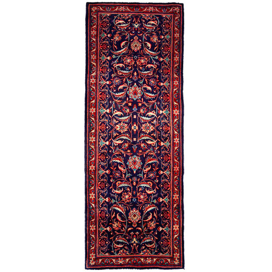 Arak Persian Rug 10x3 ft - Semi Antique Medallion Crimson, Red Hand Knotted | front view | SKU 112678