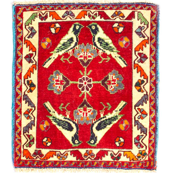 Shiraz Persian Rug 2x1 ft - Semi Antique Geometric Blue, Red Hand Knotted | front view | SKU 112755
