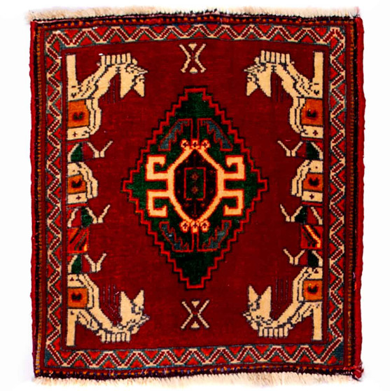 Shiraz Persian Rug 1'11" x 1'9" - Semi Antique Geometric Blue, Red Hand Knotted | front view | SKU 112756