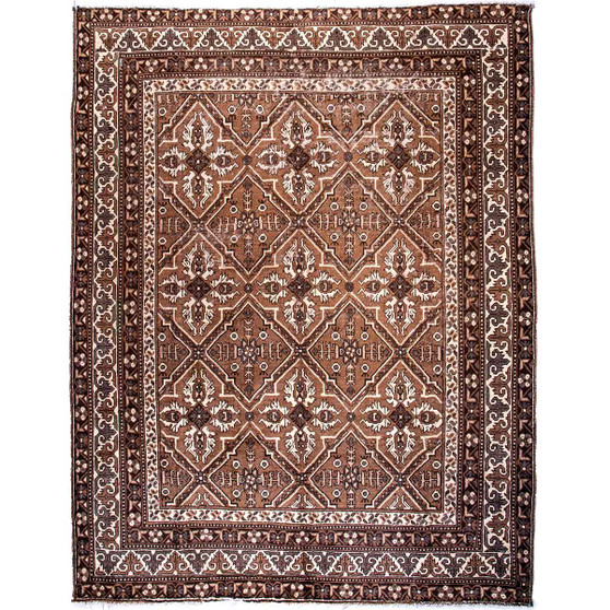 Tabriz Persian Rug 10x8 ft - Semi Antique Medallion Red, Cream Hand Knotted | front view | SKU 112780