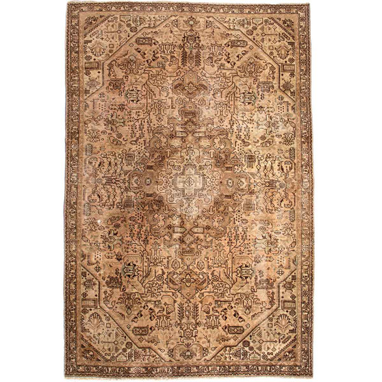 Tabriz Persian Rug 7'5" x 4'9" - Semi Antique Medallion Red, Cream Hand Knotted | front view | SKU 112810