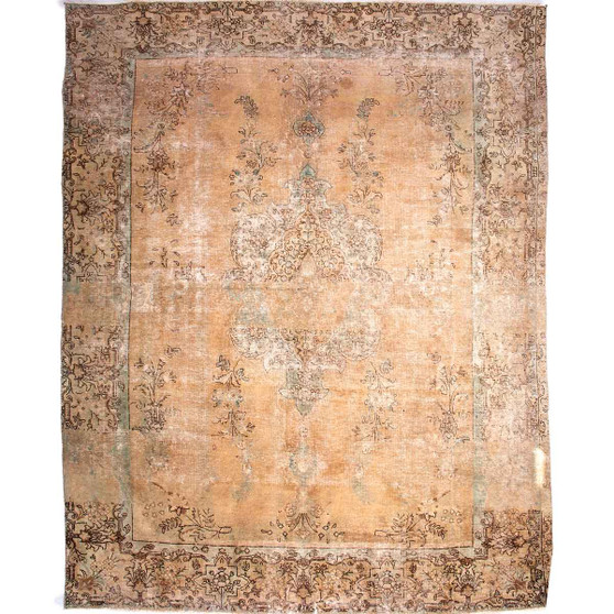 Tabriz Persian Rug 12x8 ft - Semi Antique Medallion Red, Cream Hand Knotted | front view | SKU 112814