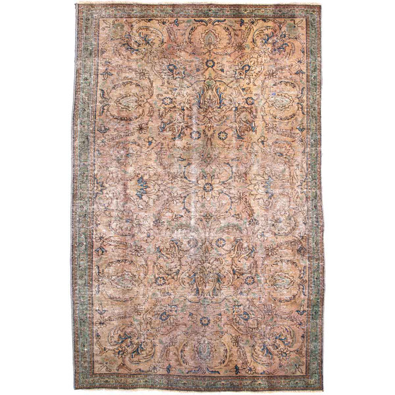 Tabriz Persian Rug 8'10" x 5'3" - Semi Antique Medallion Red, Cream Hand Knotted | front view | SKU 112815