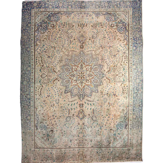 Tabriz Persian Rug 11'1" x 8'0" - Semi Antique Medallion Red, Cream Hand Knotted | front view | SKU 112834