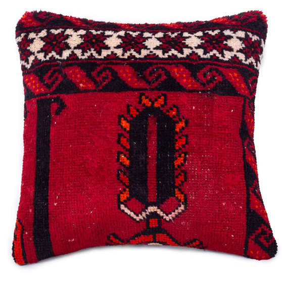 Ferdos Persian Rug 1x1 ft - Semi Antique Geometric Red, Beige Hand Knotted | front view | SKU 113002