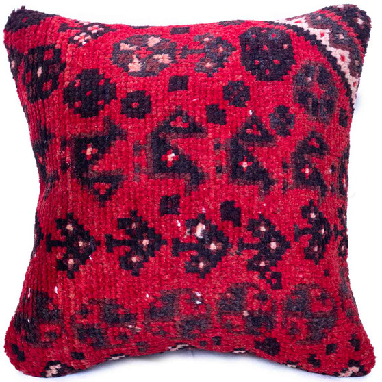 Shiraz Persian Rug 1x1 ft - Semi Antique Geometric, Tribal and Nomadic Red, Burgundy, Black Hand Knotted | front view | SKU 113004