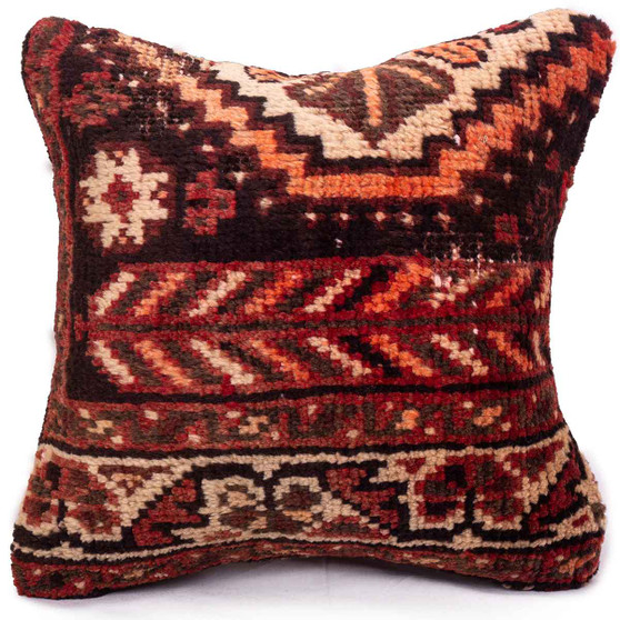 Shiraz Persian Rug 1'4" x 1'4" - Semi Antique Geometric Blue, Red Hand Knotted | front view | SKU 113006