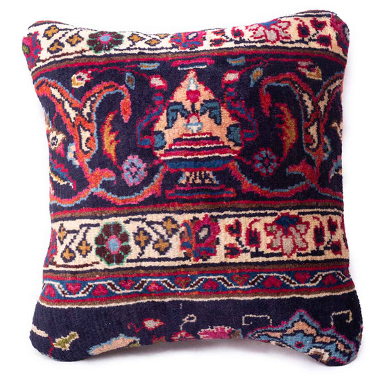 Mashad Persian Rug 1x1 ft - Semi Antique Medallion Crimson, Ultramarine Hand Knotted | front view | SKU 113007