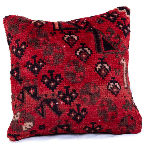 Shiraz Persian Rug 1x1 ft - Semi Antique Geometric, Tribal and Nomadic Madder Red, Dark Red, Black Hand Knotted | front view | SKU 113013