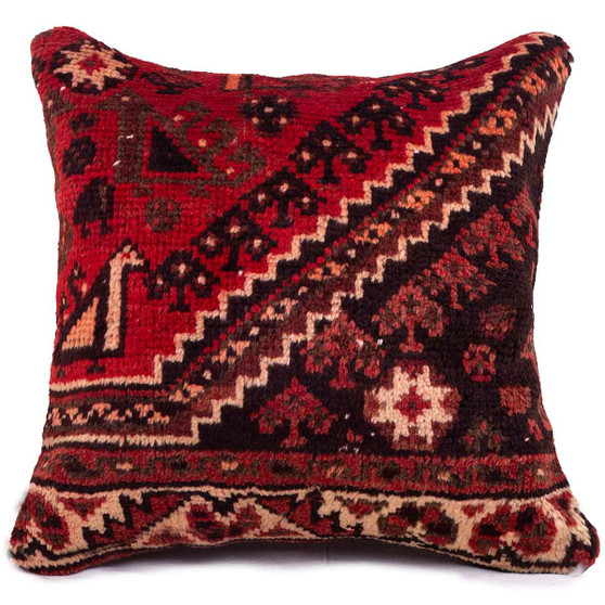 Shiraz Persian Rug 1'8" x 1'8" - Semi Antique Geometric Blue, Red Hand Knotted | front view | SKU 113016