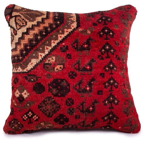 Shiraz Persian Rug 1'8" x 1'8" - Semi Antique Geometric Blue, Red Hand Knotted | front view | SKU 113024